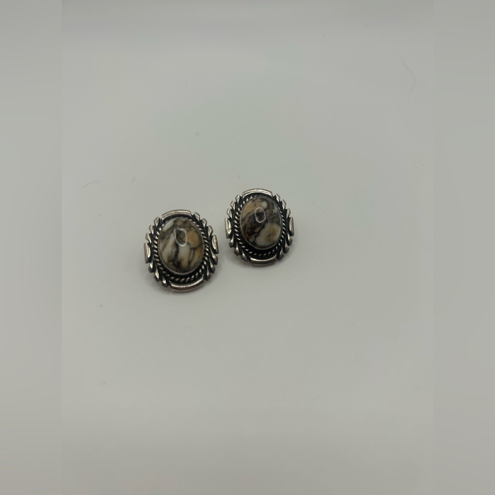 Navajo White Buffalo 925 Sterling Silver Women’s Earrings